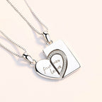Heart Rhinestone Silver Couple Necklace Set N4193-Set