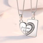 Heart Rhinestone Silver Couple Necklace Set N4193-Set