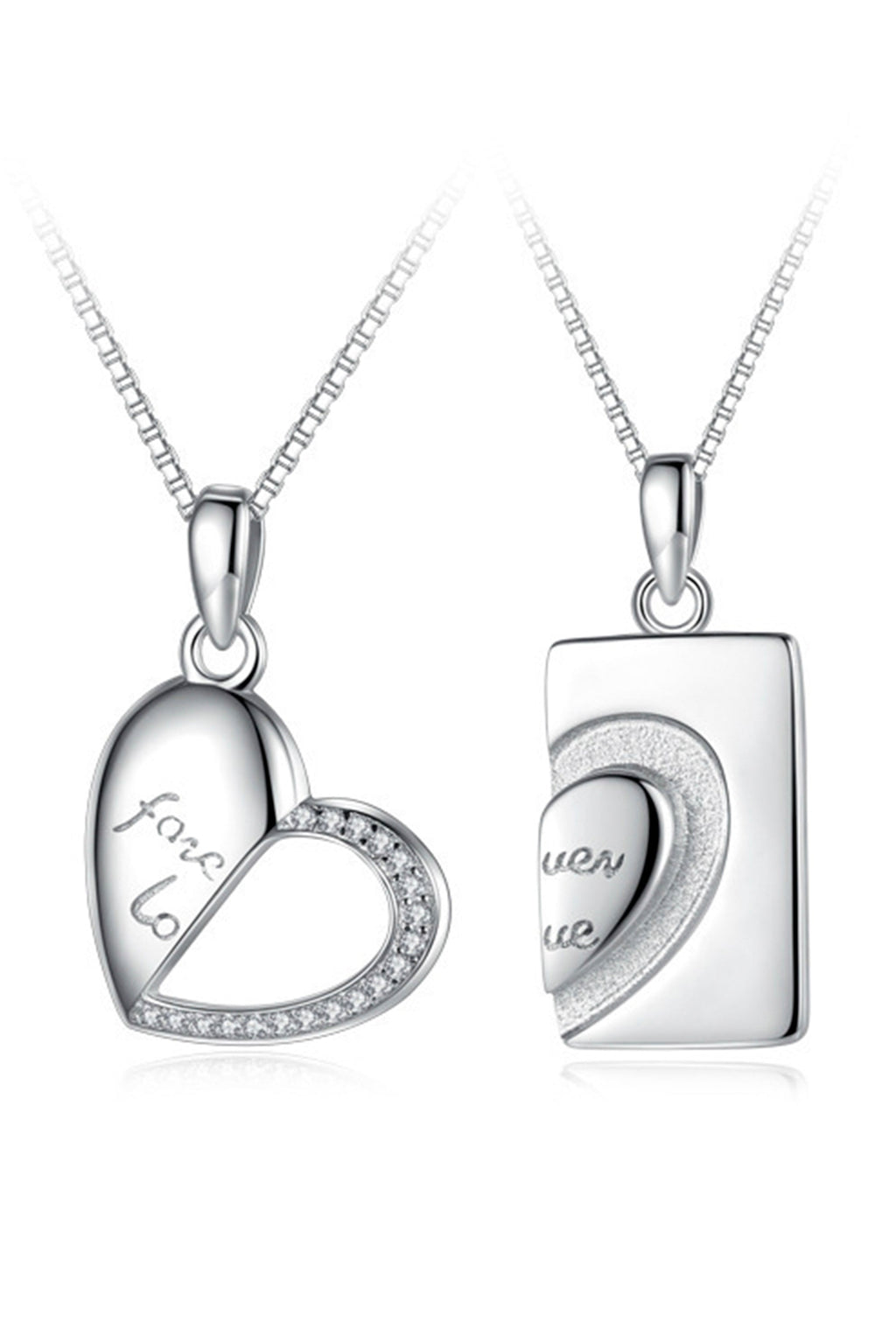 Heart Rhinestone Silver Couple Necklace Set N4193-Set