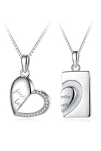 Heart Rhinestone Silver Couple Necklace Set N4193-Set
