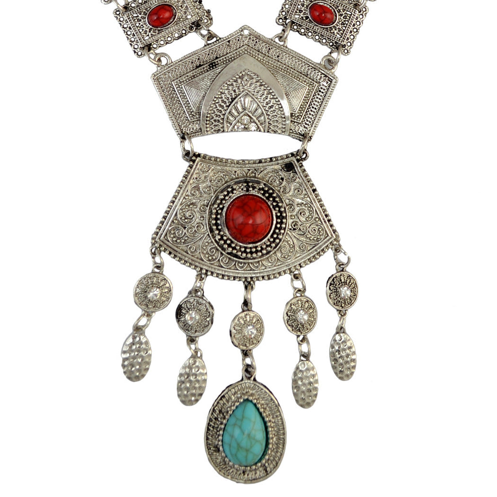 Turquoise Tassel Alloy Necklace N4250