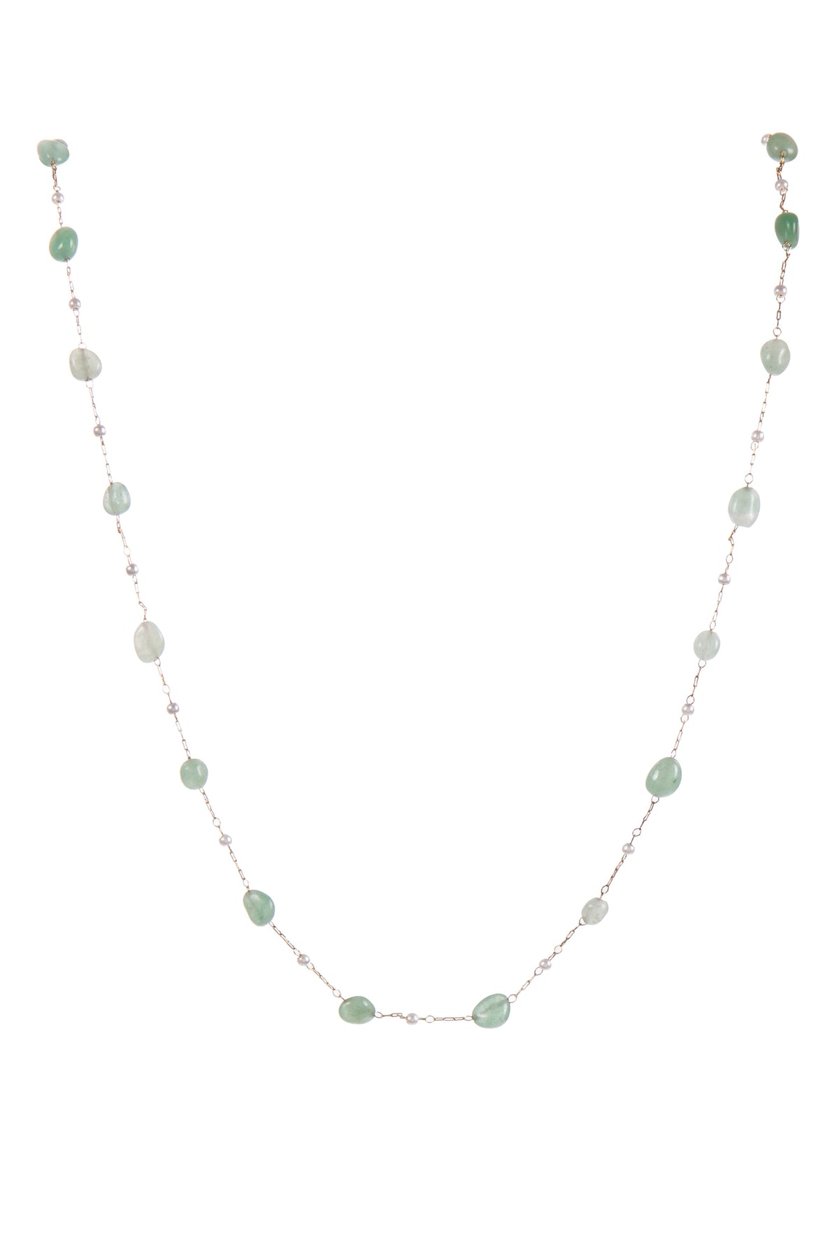 Natural Stone Pearl Chain Necklace N4377-78CM-Green Aventurine
