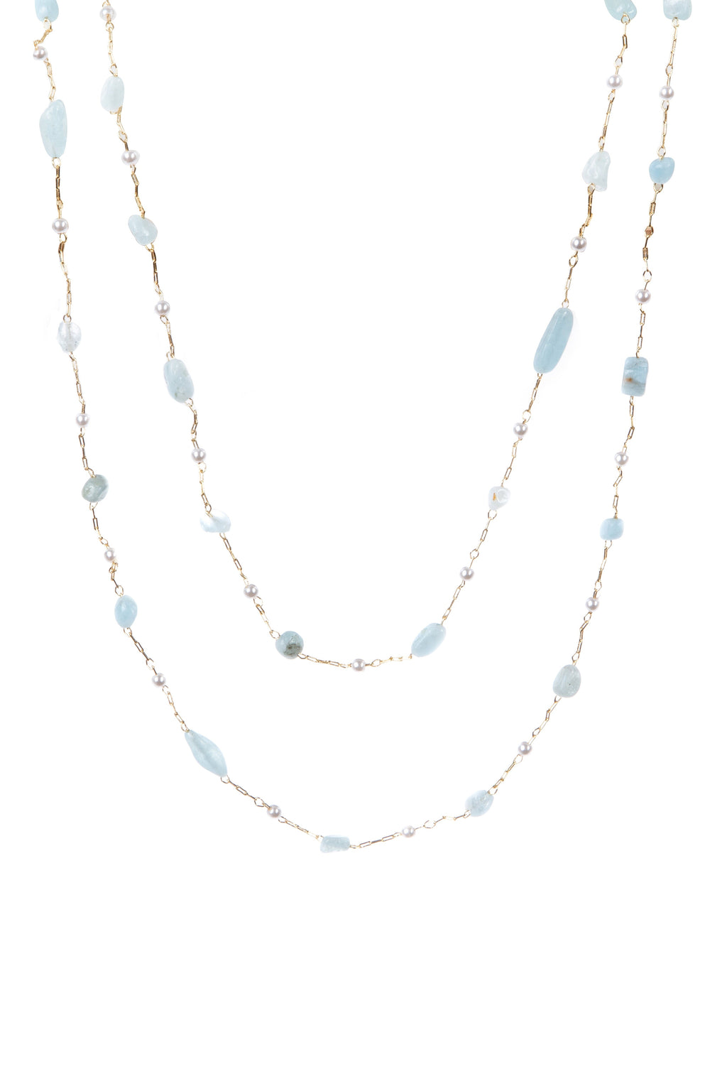 Natural Stone Pearl Chain Necklace N4377-78CM-Aquamarine