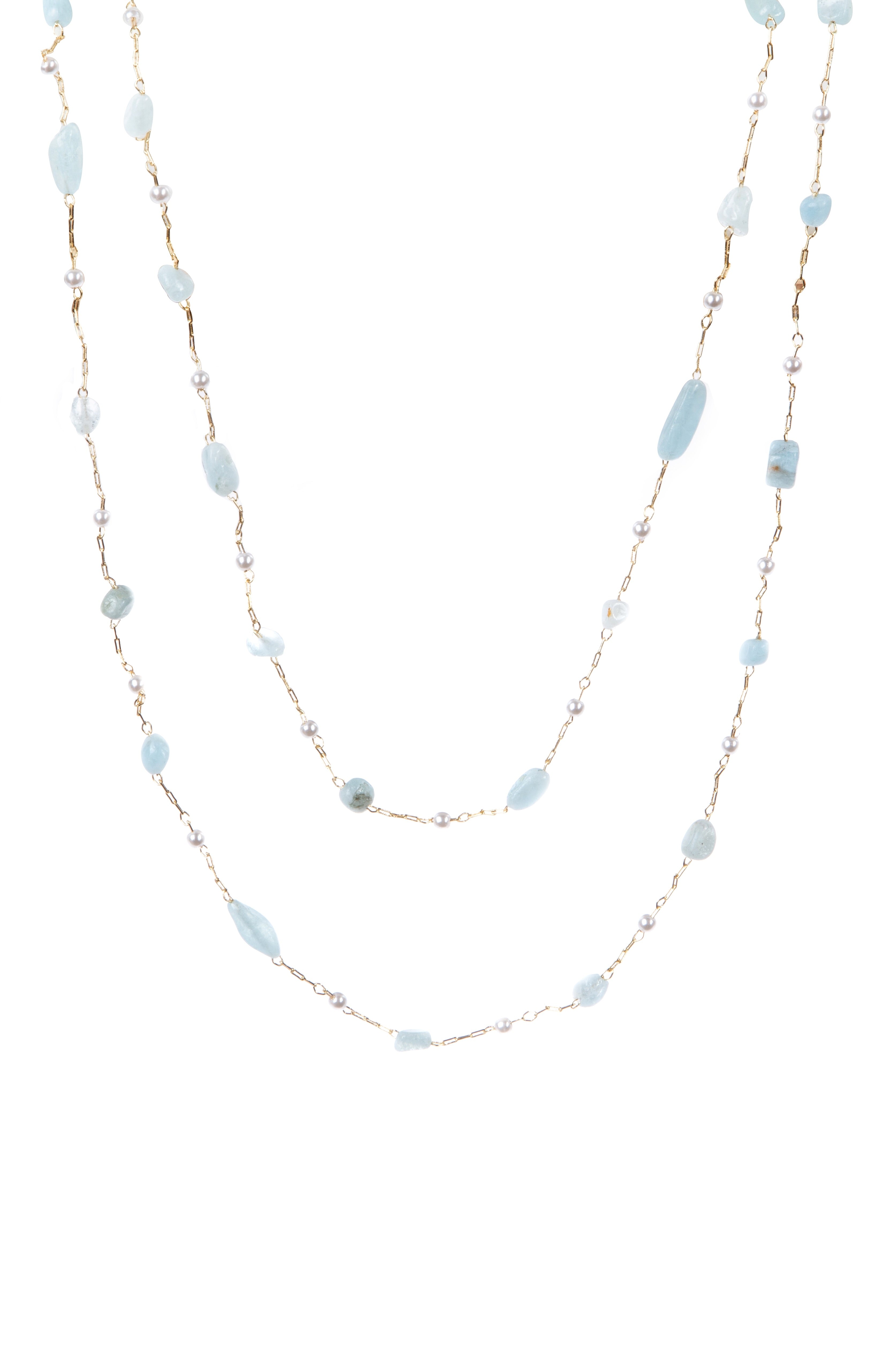 Natural Stone Pearl Chain Necklace N4377-78CM-Aquamarine