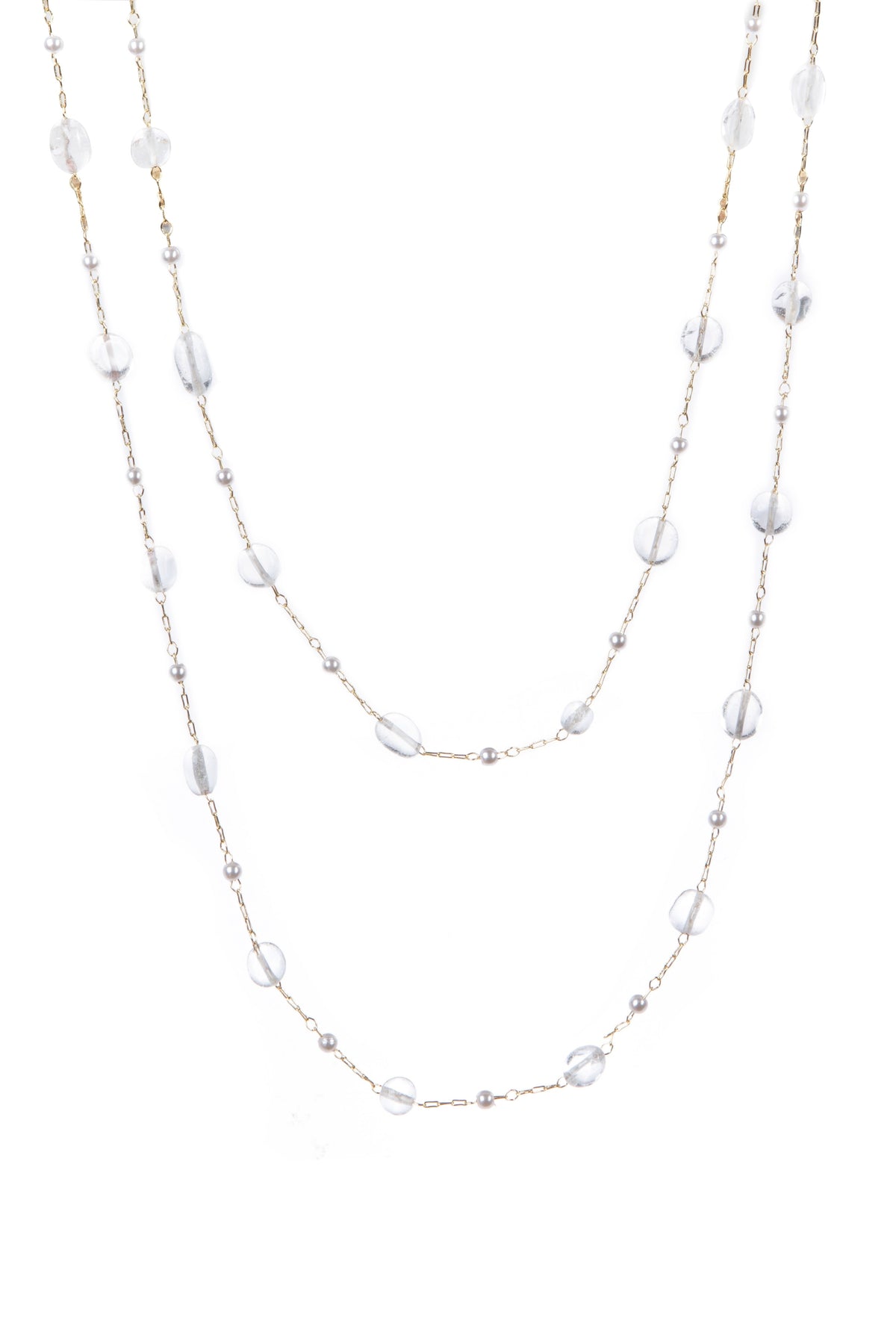 Natural Stone Pearl Chain Necklace N4377-78CM-Clear Quartz
