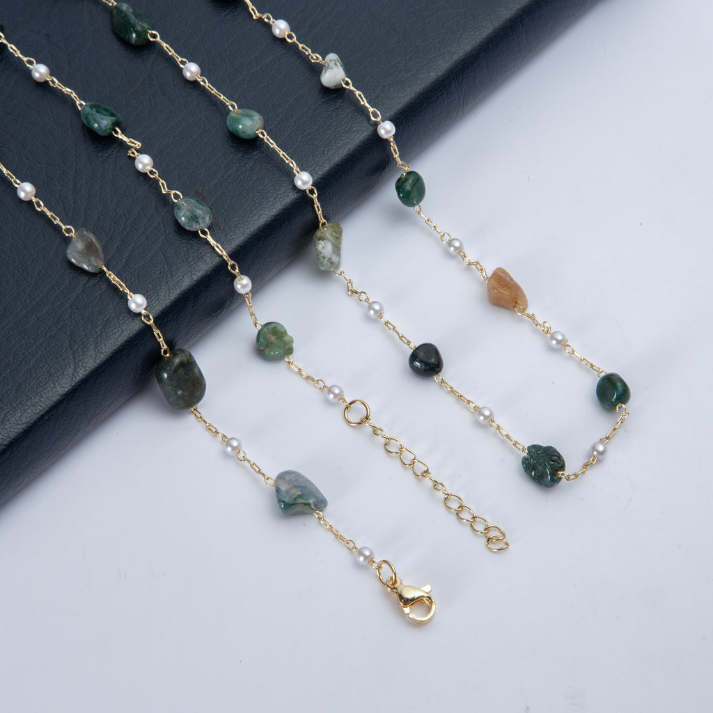 Natural Stone Pearl Chain Necklace N4377-78CM-Indian Agate