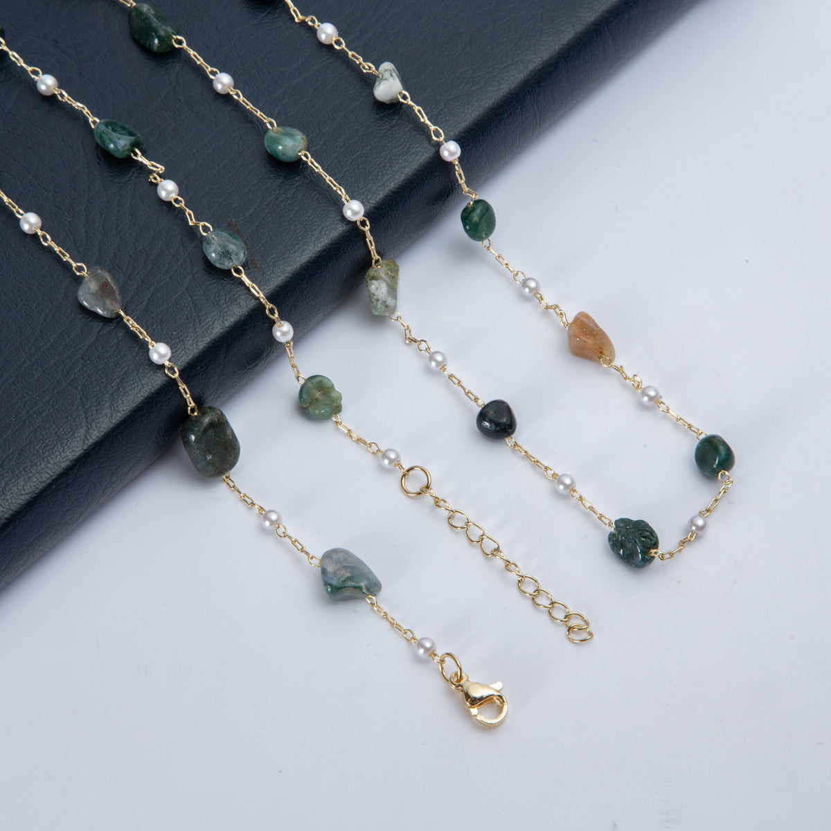 Natural Stone Pearl Chain Necklace N4377-78CM-Indian Agate