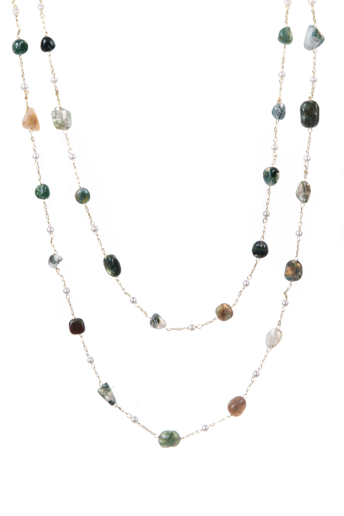 Natural Stone Pearl Chain Necklace N4377-78CM-Indian Agate