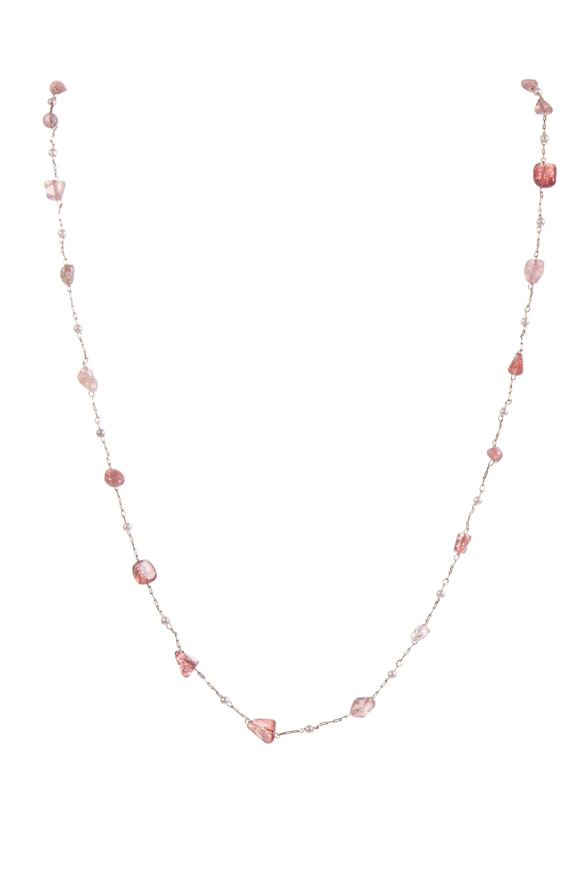 Natural Stone Pearl Chain Necklace N4377-78CM-Rose Quartz