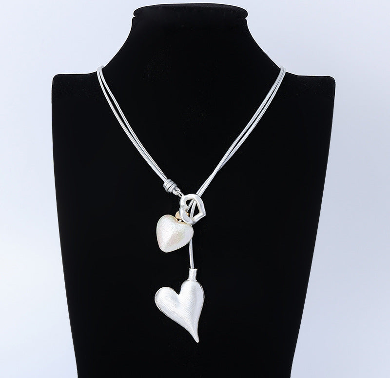 Heart Pendant Leather Metal Necklace N4381