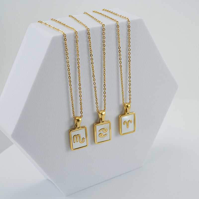 12 Constellations Square Stainless Steel Necklace N4398