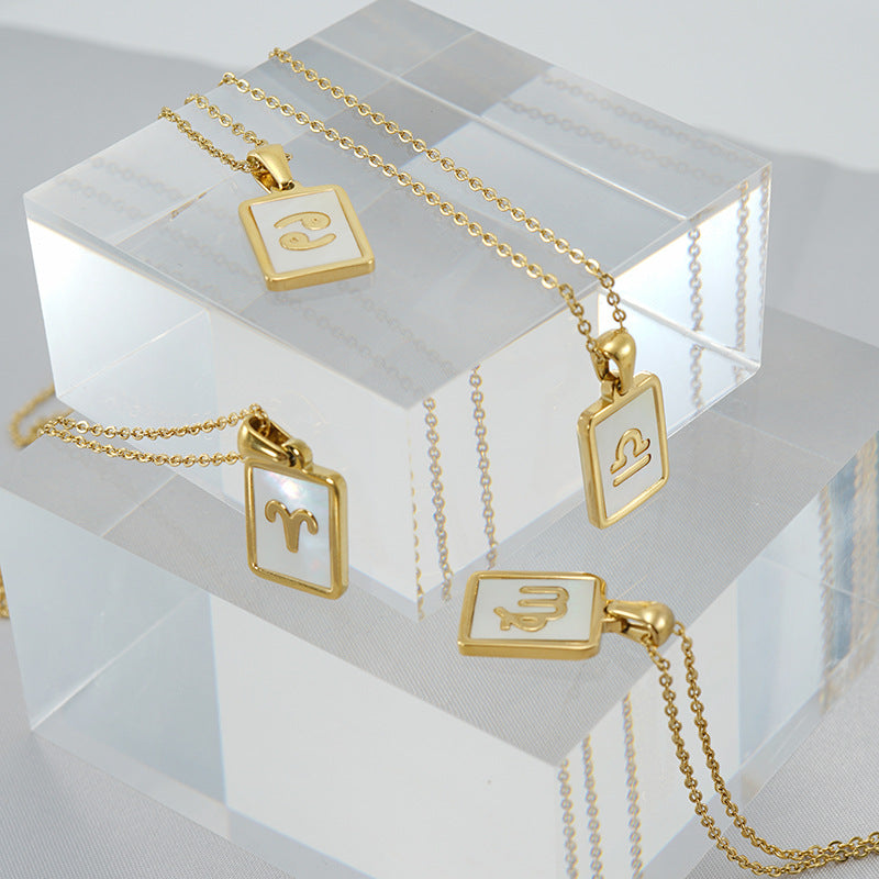 12 Constellations Square Stainless Steel Necklace N4398