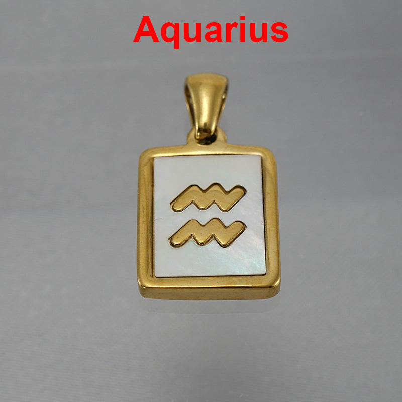 12 Constellations Square Stainless Steel Necklace N4398