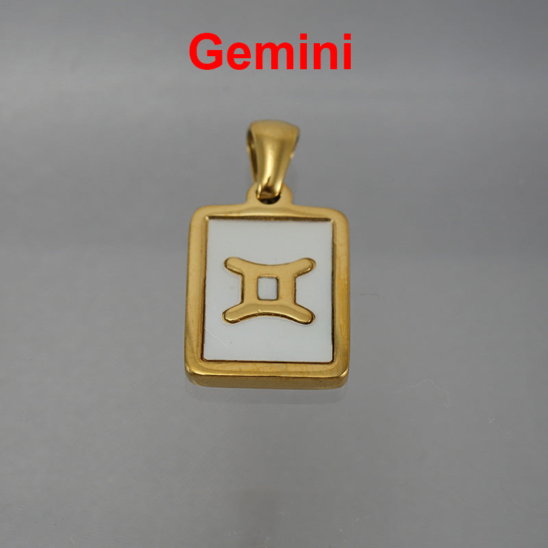 12 Constellations Square Stainless Steel Necklace N4398