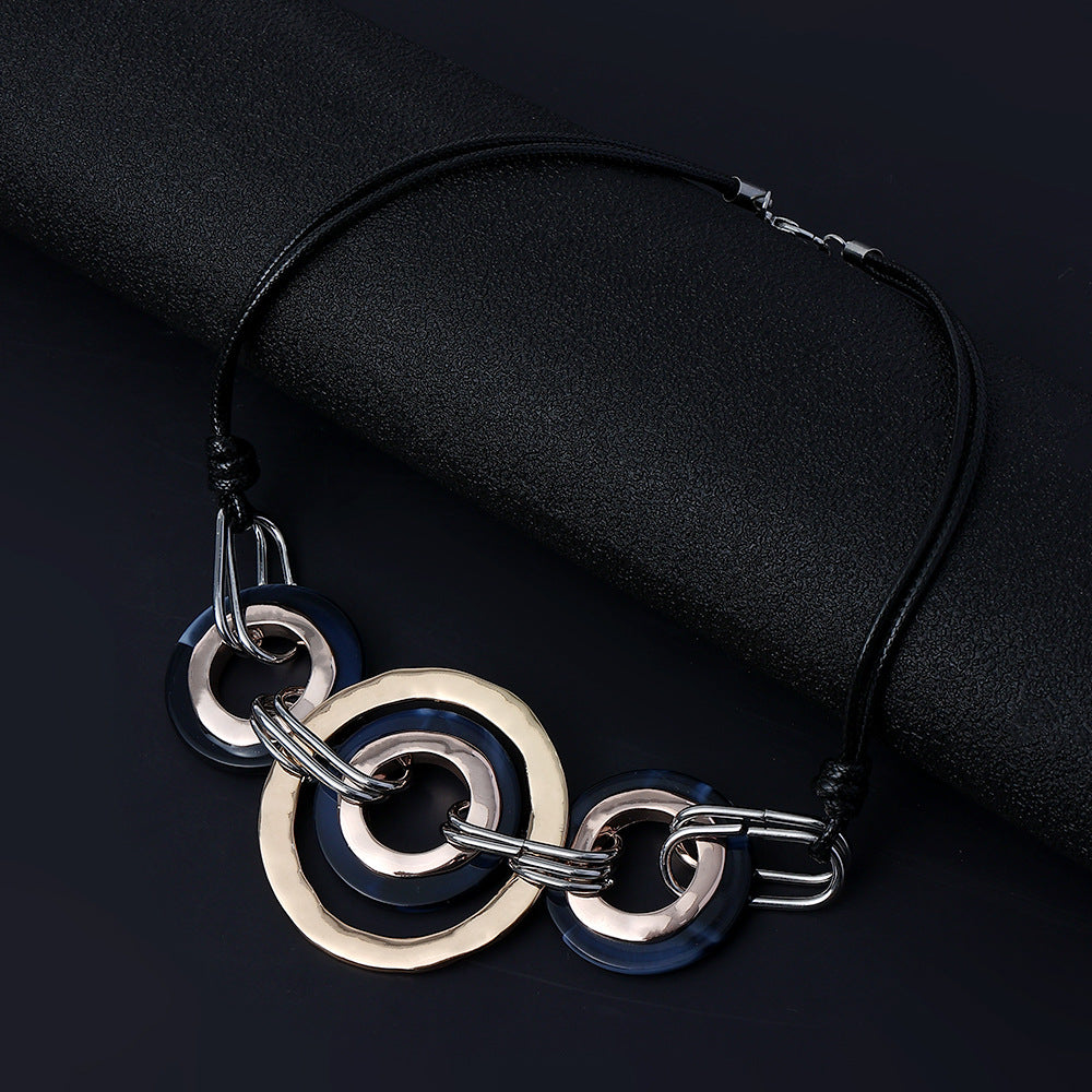 Geometry Circle Hoop Leather Necklace N4424