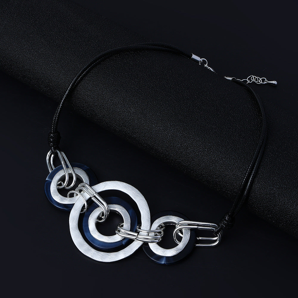 Geometry Circle Hoop Leather Necklace N4424