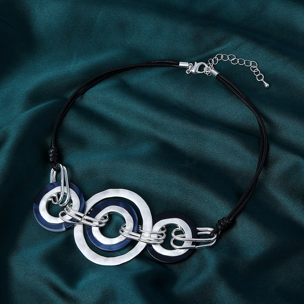 Geometry Circle Hoop Leather Necklace N4424