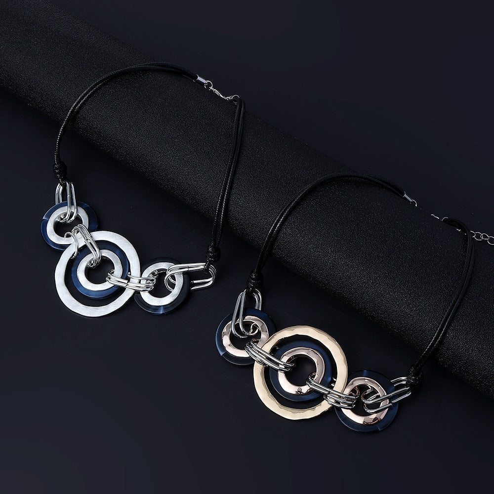 Geometry Circle Hoop Leather Necklace N4424