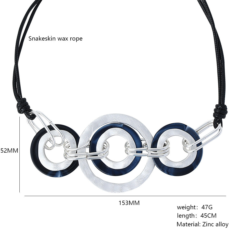 Geometry Circle Hoop Leather Necklace N4424