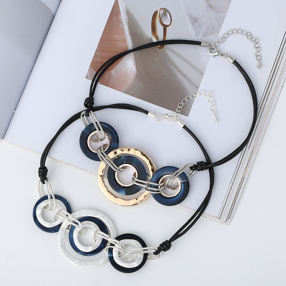 Geometry Circle Hoop Leather Necklace N4424