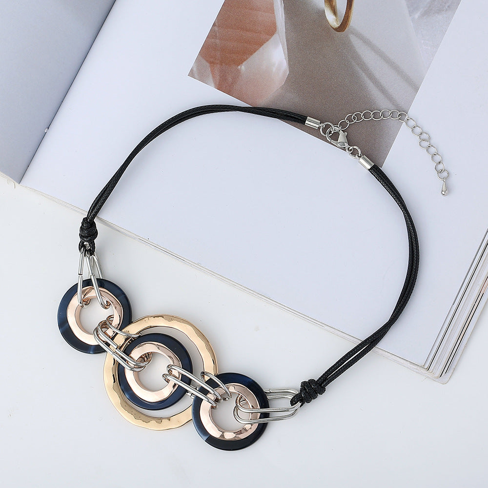 Geometry Circle Hoop Leather Necklace N4424