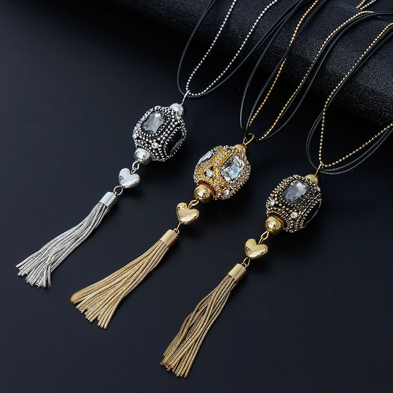 Crystal Pendant Tassel Long Necklace N4491