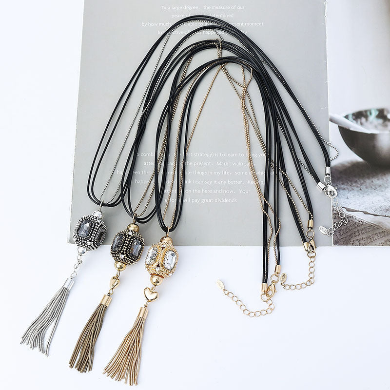 Crystal Pendant Tassel Long Necklace N4491