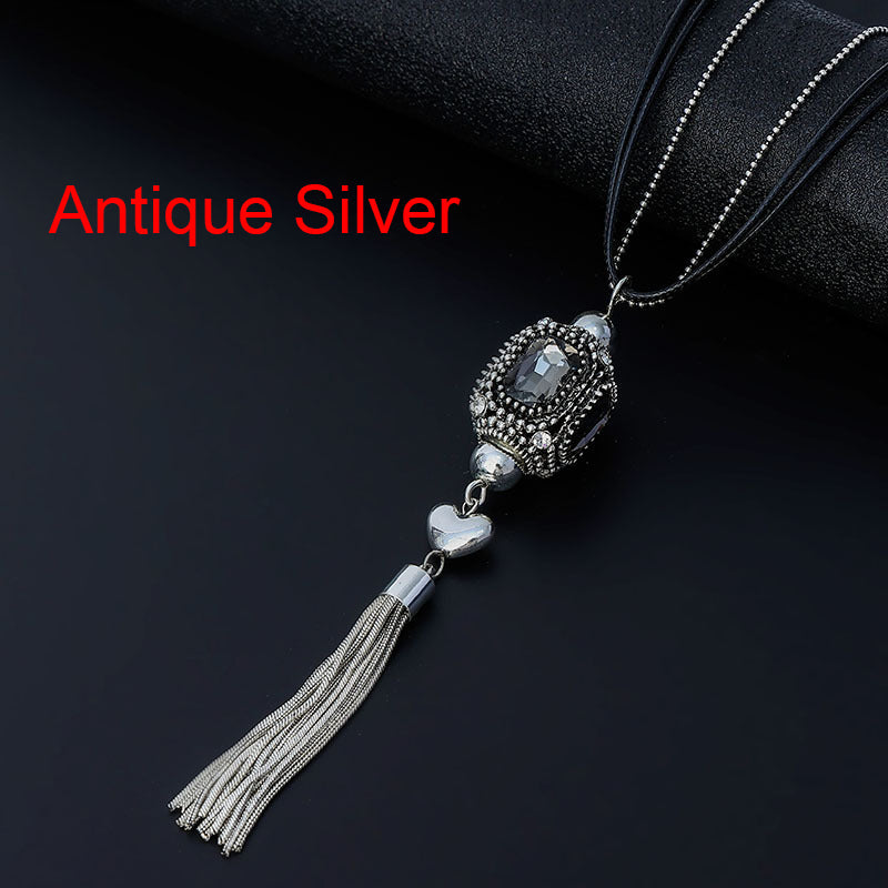 Crystal Pendant Tassel Long Necklace N4491