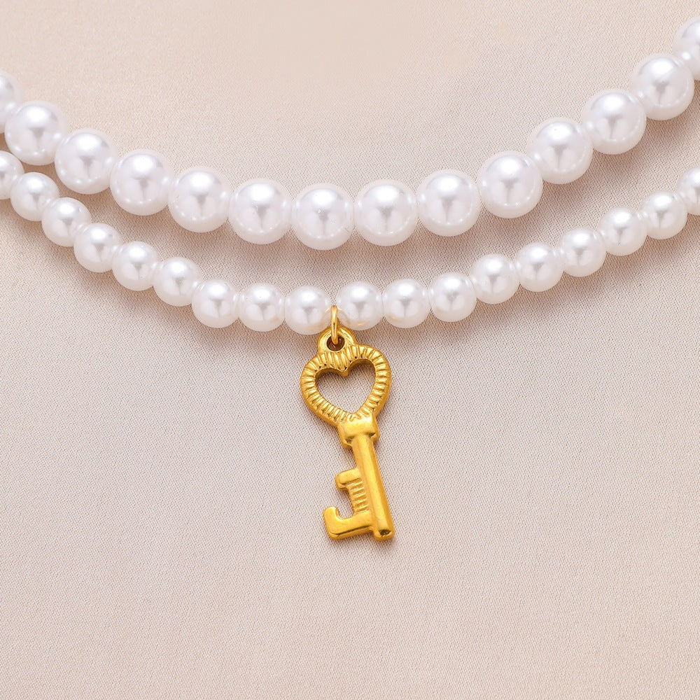 Key Double Layer Pearl Necklace N4562