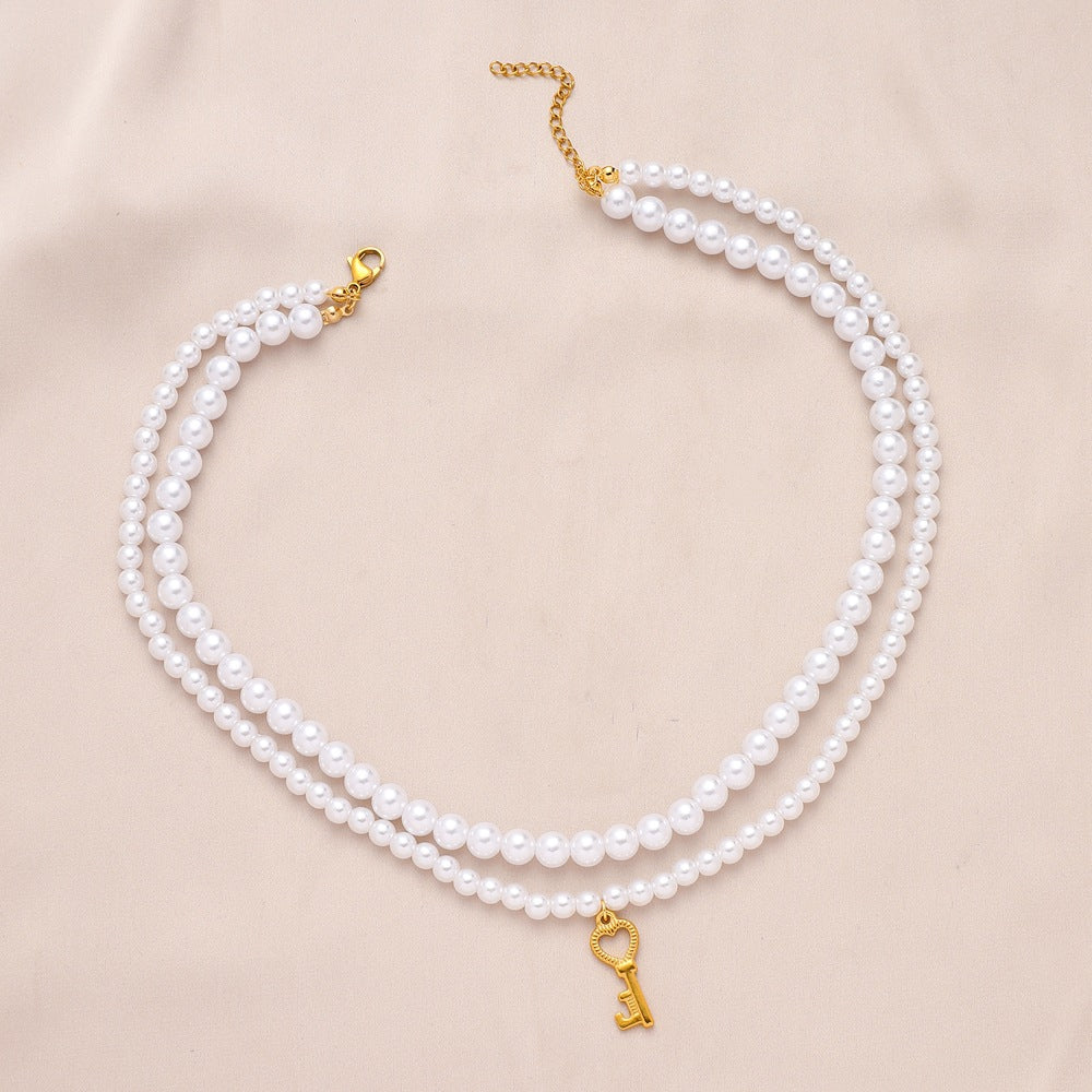 Key Double Layer Pearl Necklace N4562