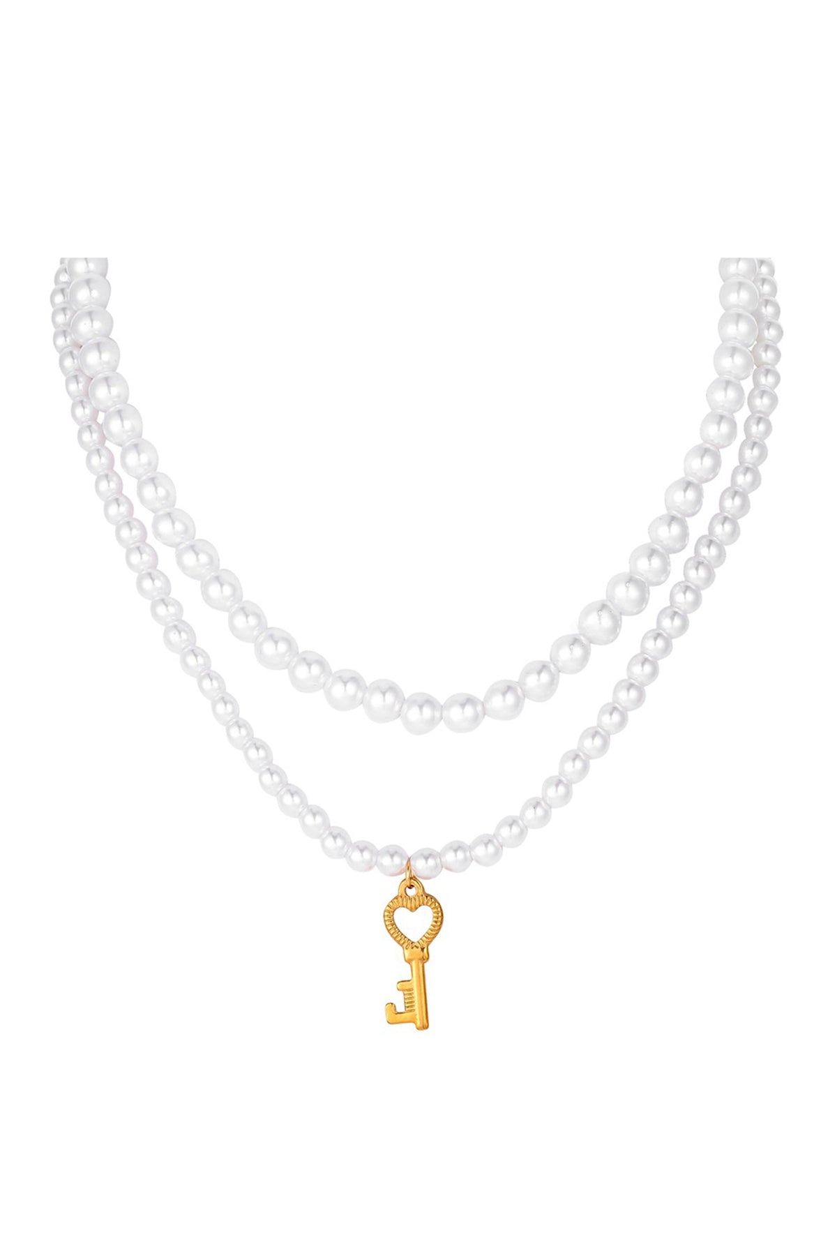 Key Double Layer Pearl Necklace N4562