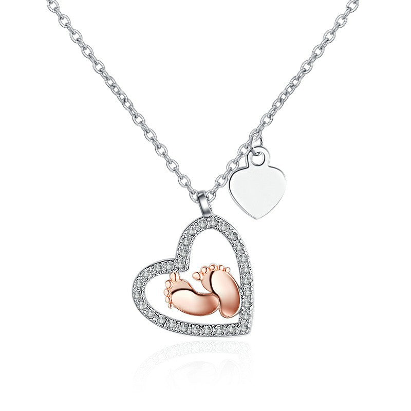 Heart Feet Rhinestone 925 SILVER Necklace N4578