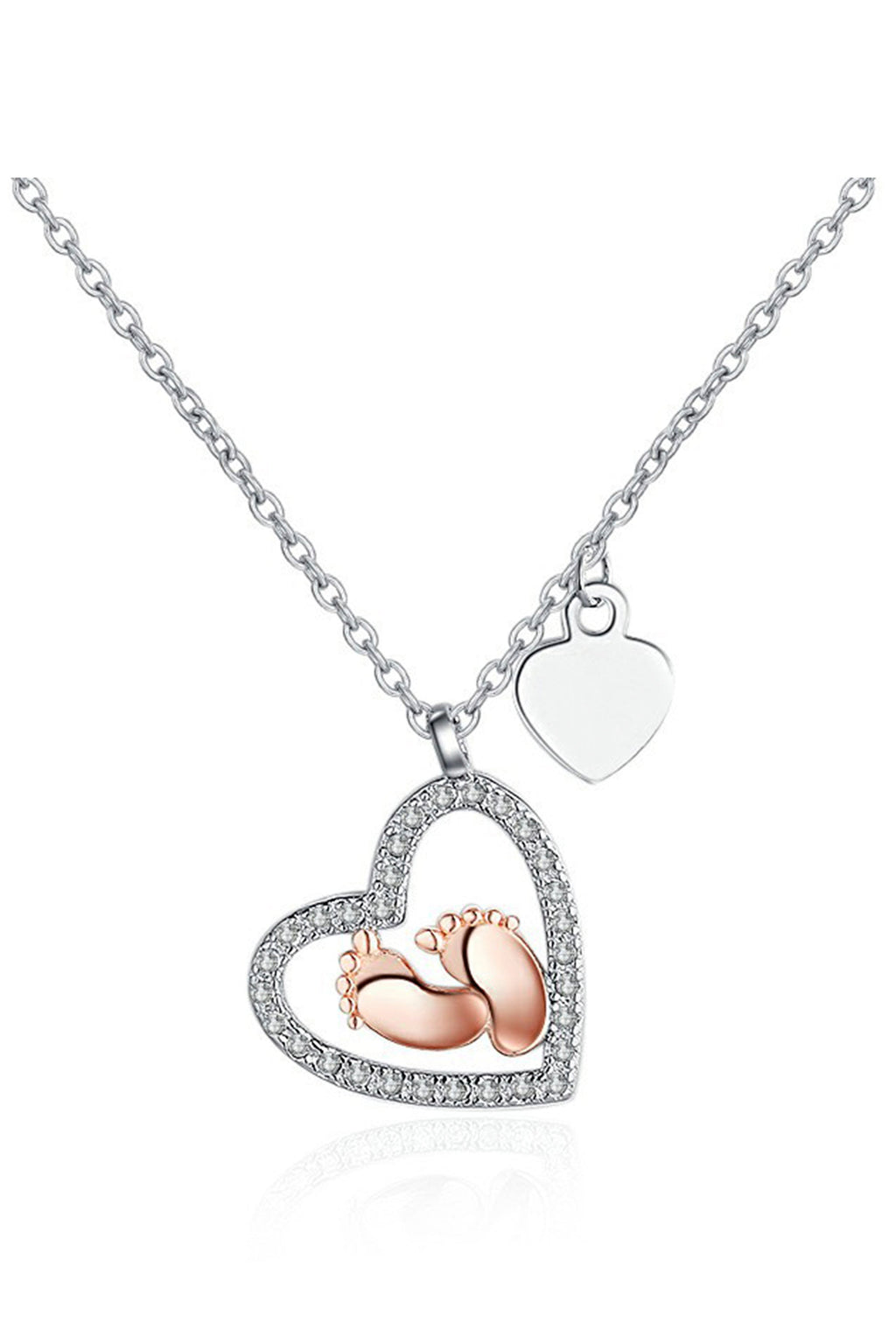 Heart Feet Rhinestone 925 SILVER Necklace N4578