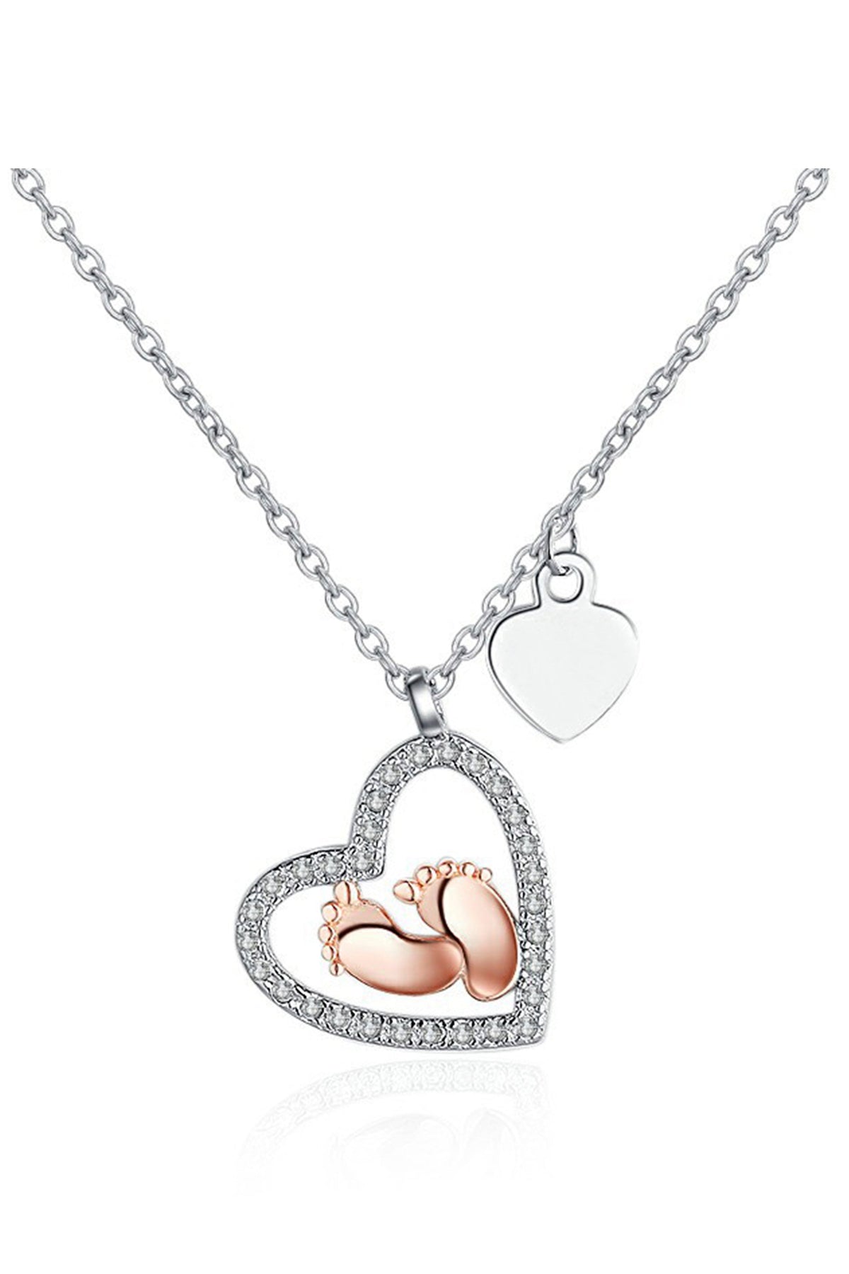 Heart Feet Rhinestone 925 SILVER Necklace N4578