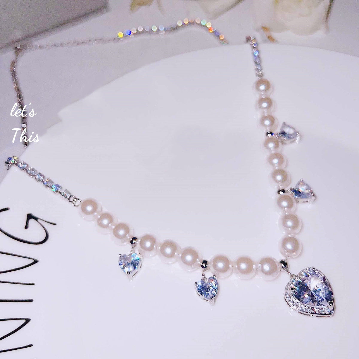 Heart Cubic Zirconia Pearl Bead Necklace N4721