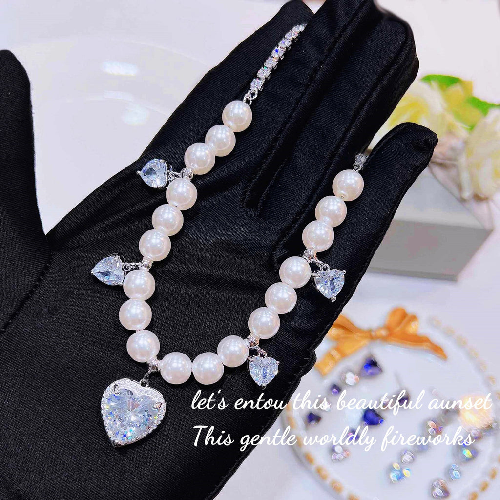 Heart Cubic Zirconia Pearl Bead Necklace N4721