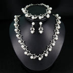 Floral Pearl Rhinestone Earrings Bracelet Necklace Set N4758