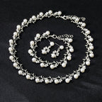 Floral Pearl Rhinestone Earrings Bracelet Necklace Set N4758