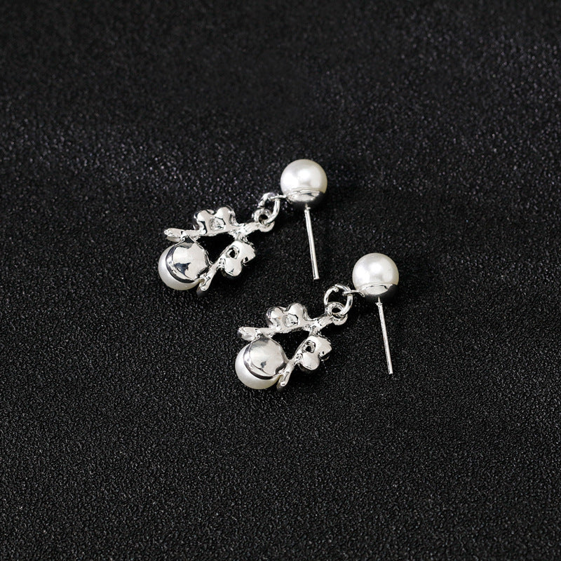 Floral Pearl Rhinestone Earrings Bracelet Necklace Set N4758