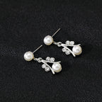 Floral Pearl Rhinestone Earrings Bracelet Necklace Set N4758