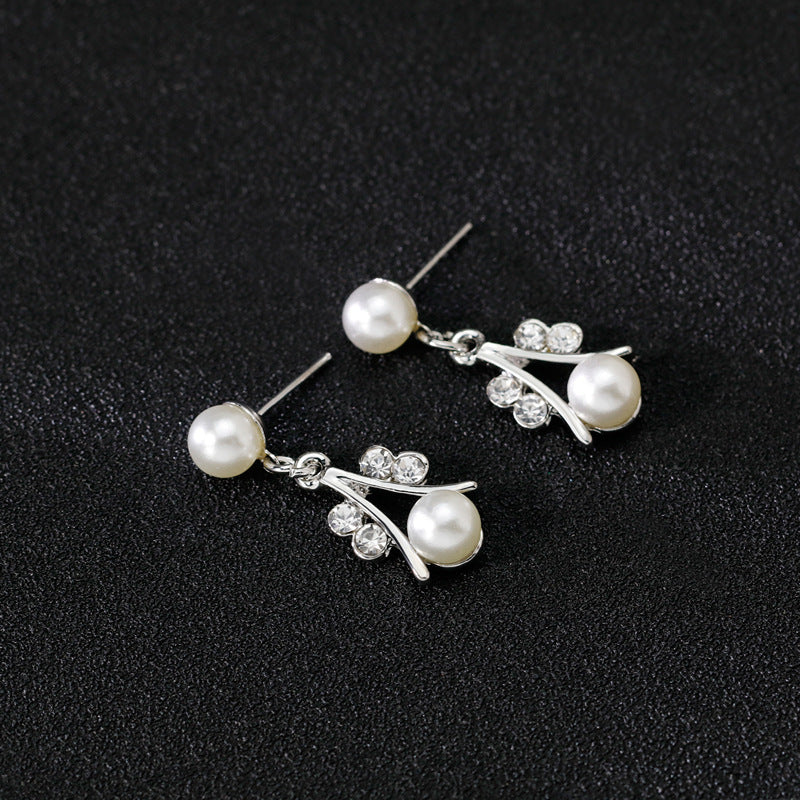 Floral Pearl Rhinestone Earrings Bracelet Necklace Set N4758