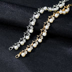 Floral Pearl Rhinestone Earrings Bracelet Necklace Set N4758