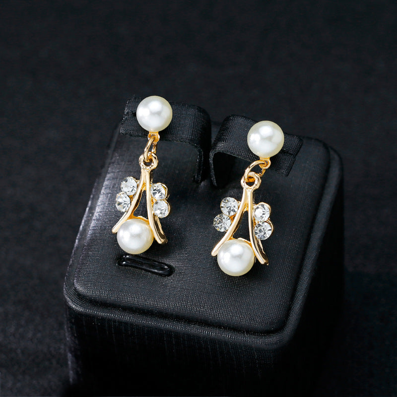 Floral Pearl Rhinestone Earrings Bracelet Necklace Set N4758