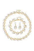 Floral Pearl Rhinestone Earrings Bracelet Necklace Set N4758
