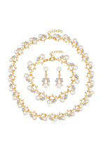 Floral Pearl Rhinestone Earrings Bracelet Necklace Set N4758