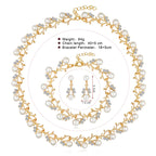 Floral Pearl Rhinestone Earrings Bracelet Necklace Set N4758