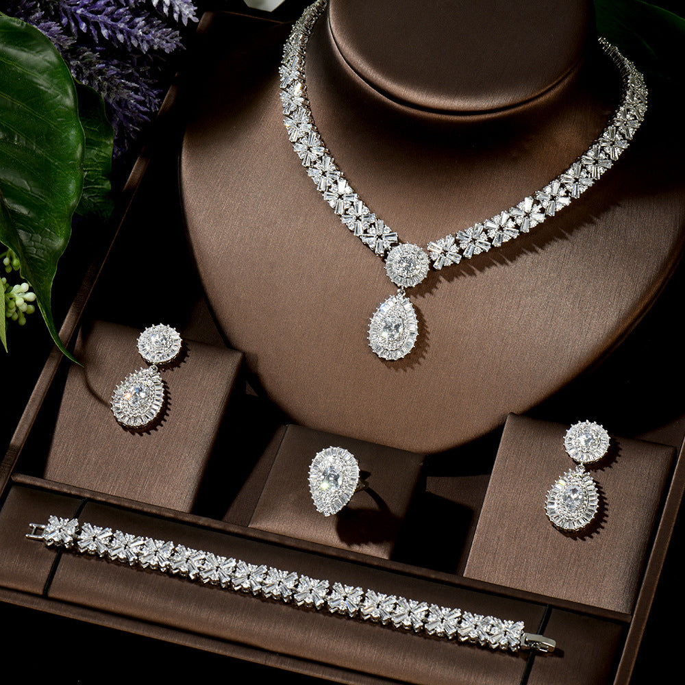 Cubic Zirconia Necklace Bracelet Earrings  Rings N4785-SET