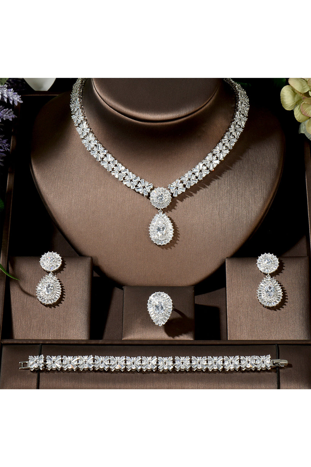 Cubic Zirconia Necklace Bracelet Earrings  Rings N4785-SET