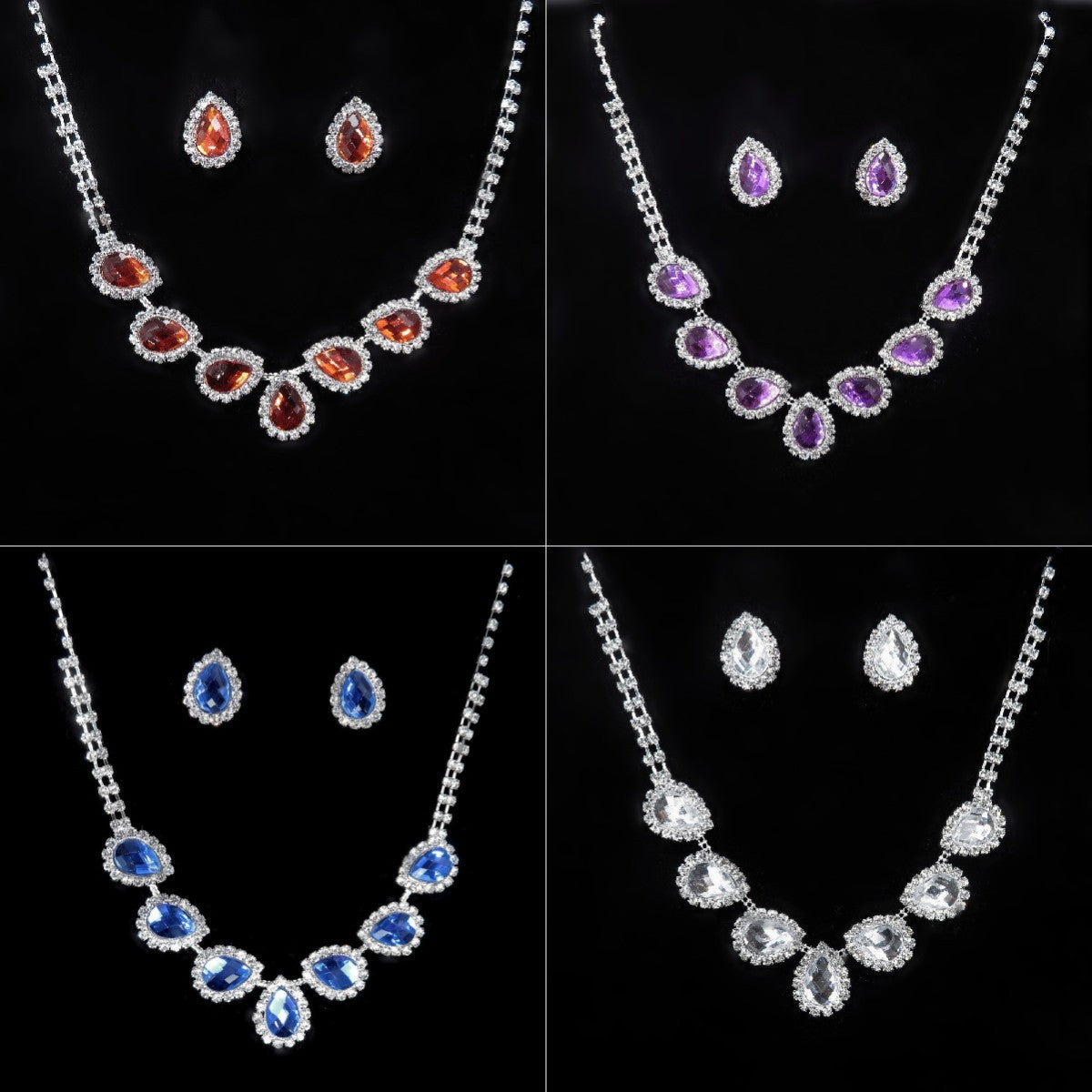 Teardrop Rhinestone Necklace Set N4850