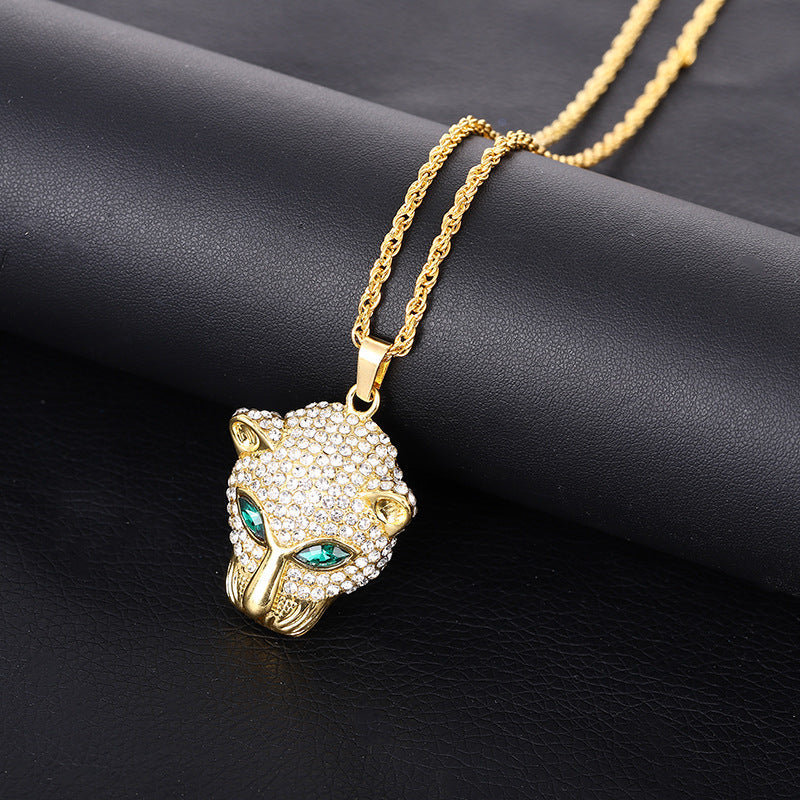 Leopard Head Rhinestone Pendant Necklace N4858